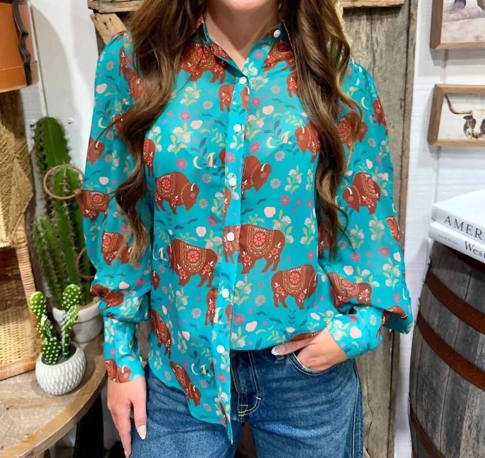 NEW TURQUOISE HAVEN buffalo button-front blouse in turquoise